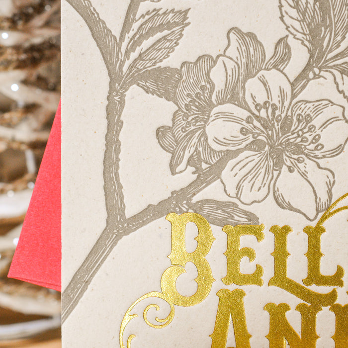 Letterpress Greeting Card Happy New Year Apple tree flower (with envelope)