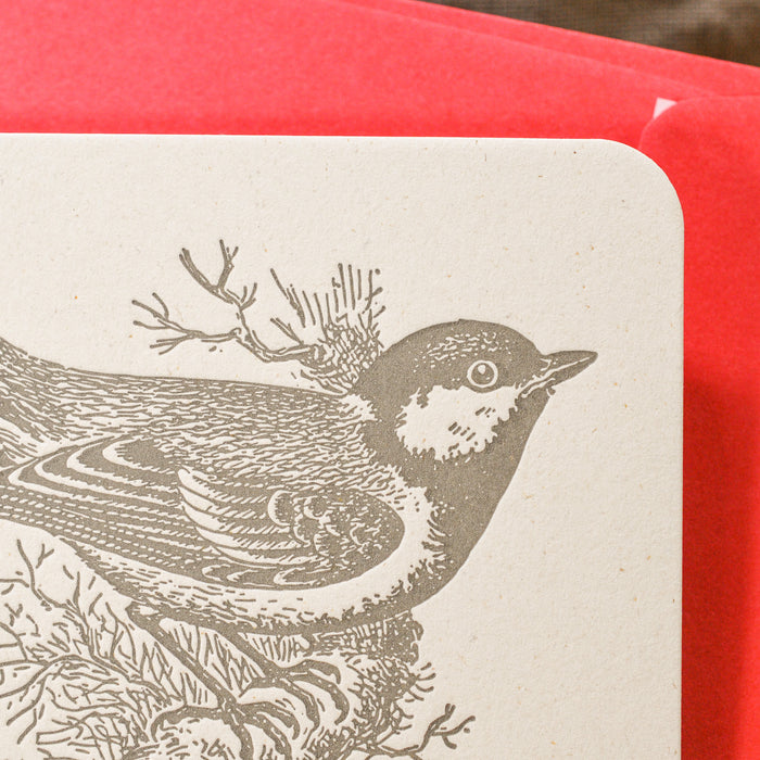 Carte de voeux Letterpress Belle Année Mésange (avec enveloppe)