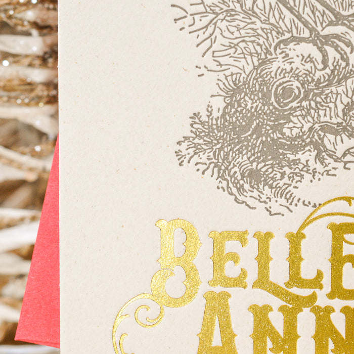 Carte de voeux Letterpress Belle Année Mésange (avec enveloppe)
