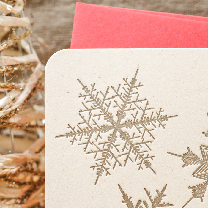 Letterpress Greeting Card Happy New Year Snowflakes (with envelope)