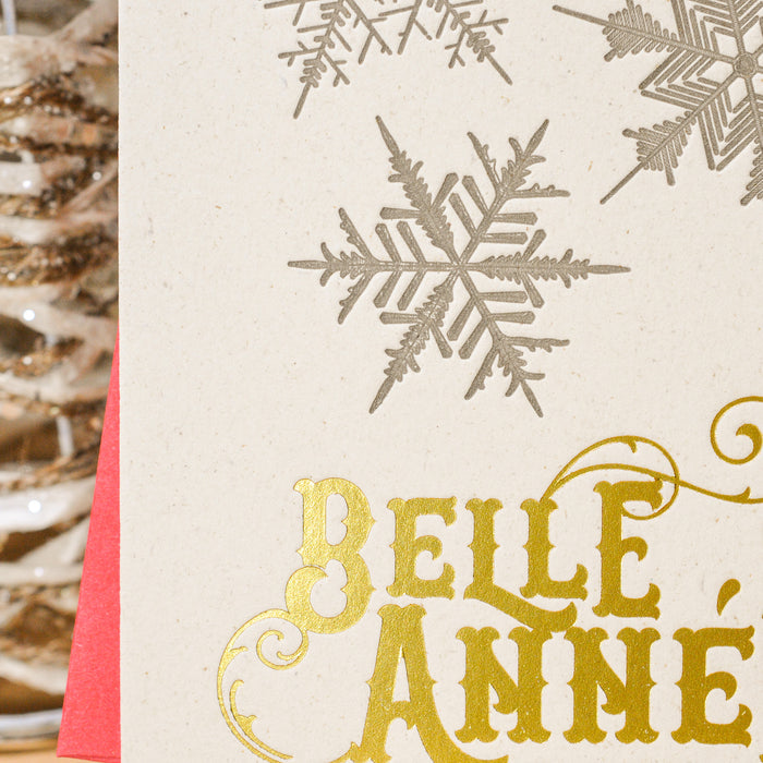 Letterpress Greeting Card Happy New Year Snowflakes (with envelope)