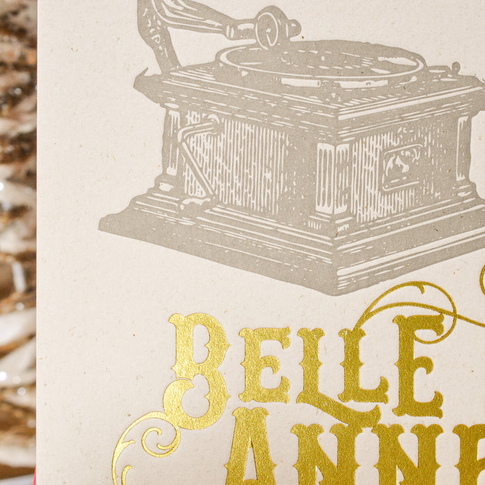 Carte de voeux Letterpress Belle Année Phonographe (avec enveloppe)