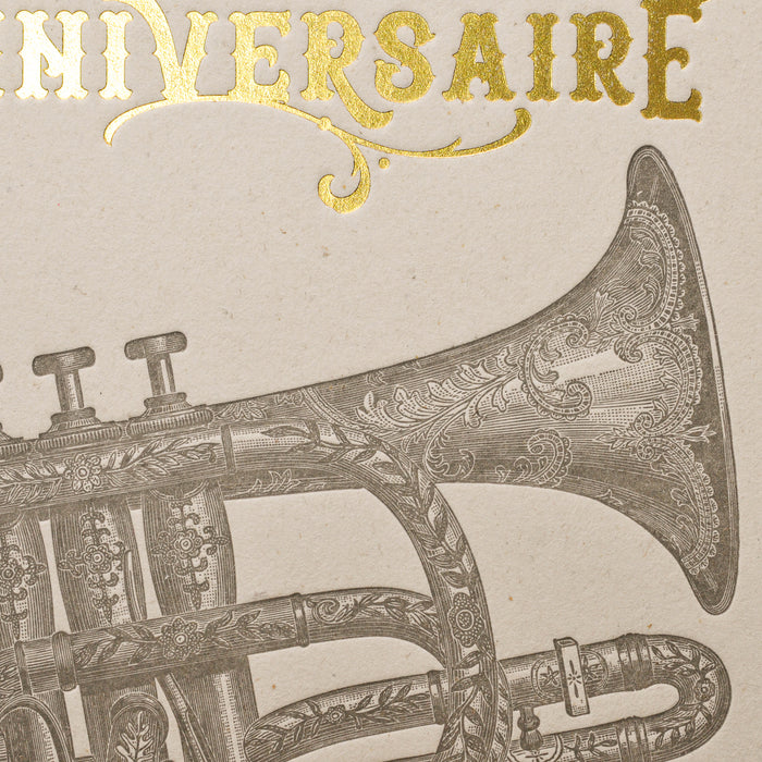 Letterpress Greeting Card Happy Birthday Trumpet (with envelope)