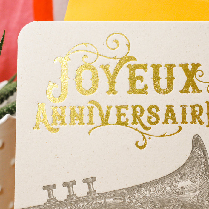 Carte Letterpress Joyeux Anniversaire Trompette (avec enveloppe)