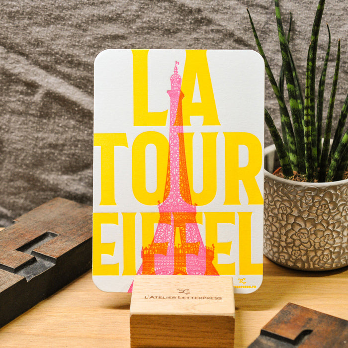 Carte Letterpress fluo Tour Eiffel