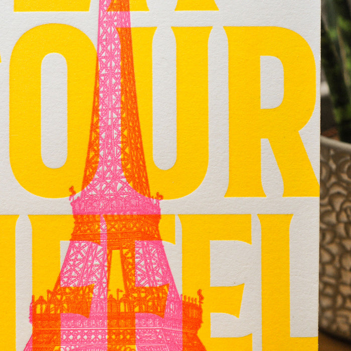 Carte Letterpress fluo Tour Eiffel