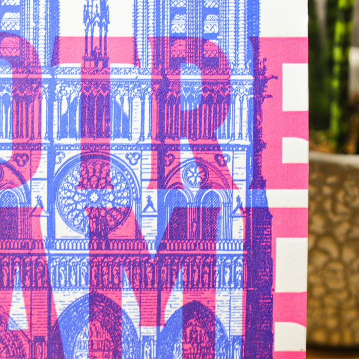 Carte Letterpress fluo Notre Dame de Paris