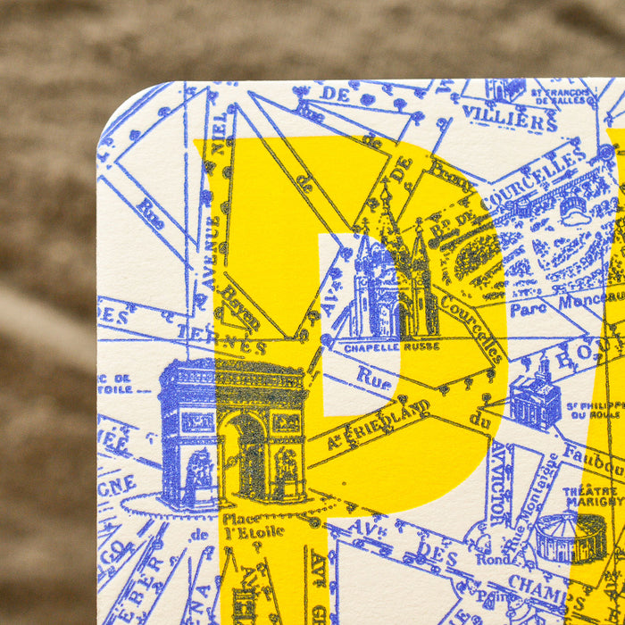 Carte Letterpress fluo Plan de Paris
