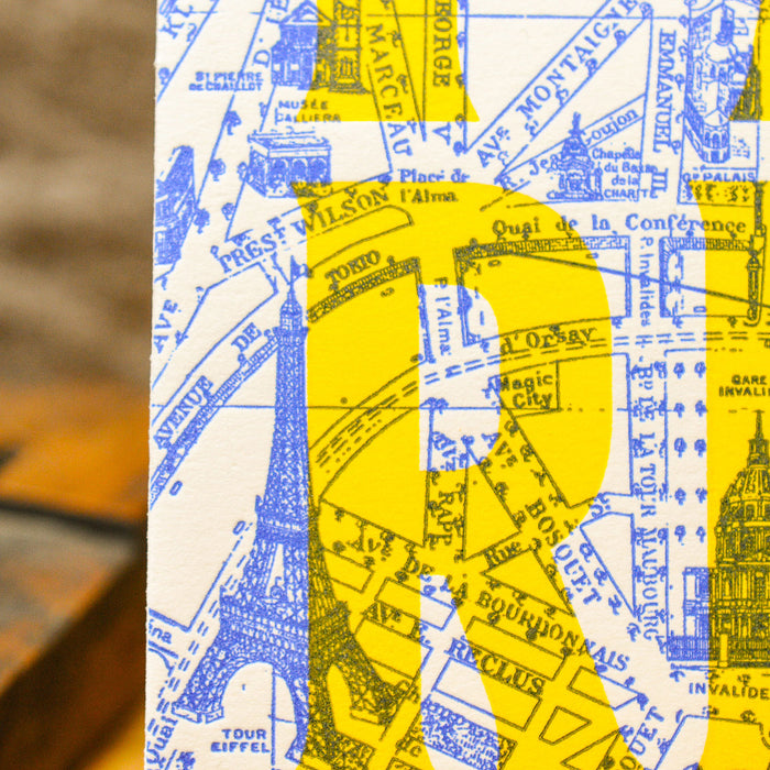 Carte Letterpress fluo Plan de Paris