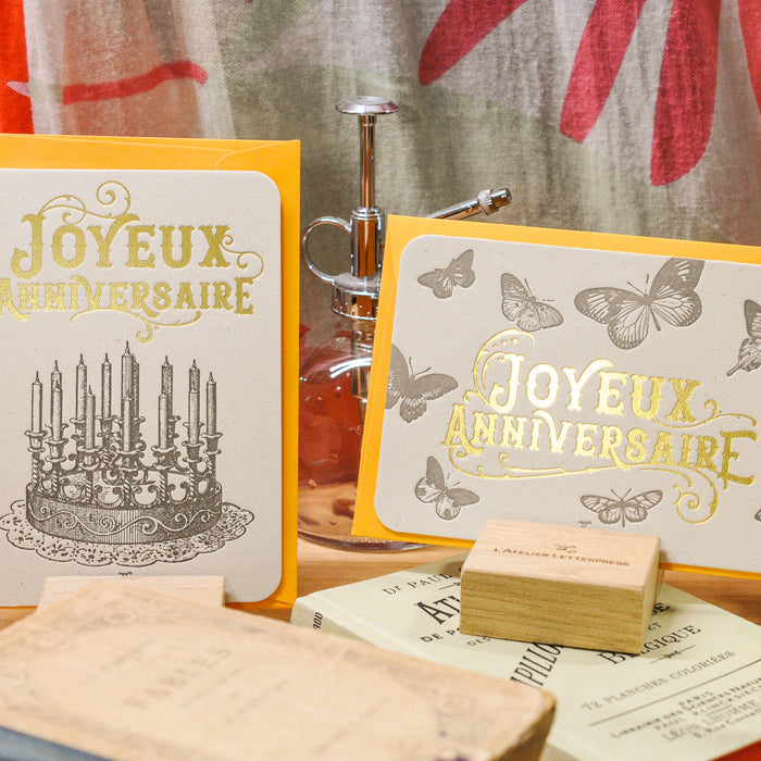 Carte Letterpress Gâteau Joyeux Anniversaire (avec enveloppe)