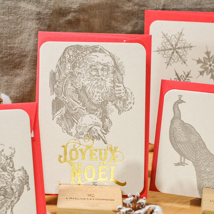 Carte de voeux Letterpress Joyeux Noël Père Noël (avec enveloppe)