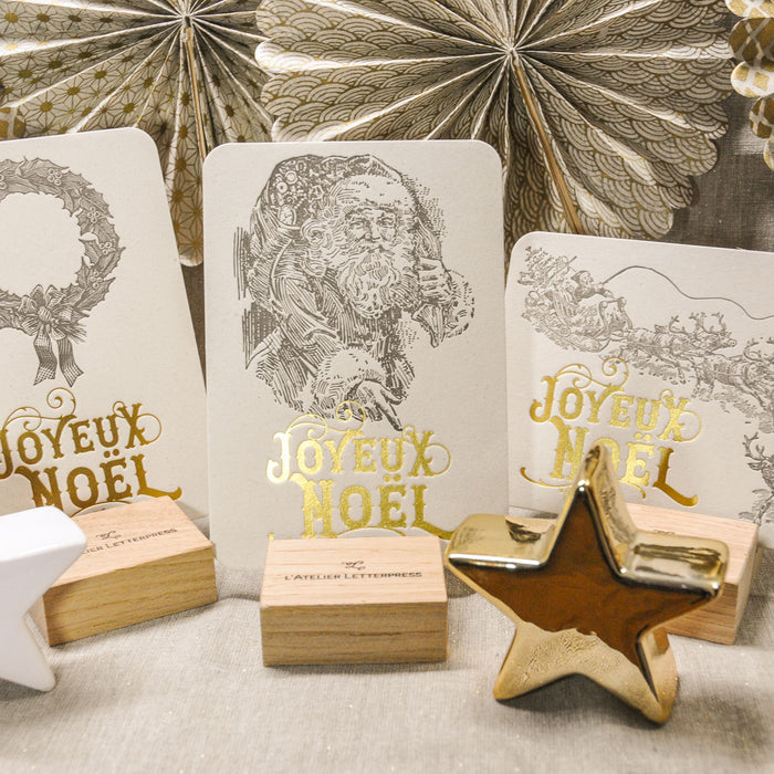 Letterpress Greeting Card Joyeux Noël Santa Claus (with envelope)