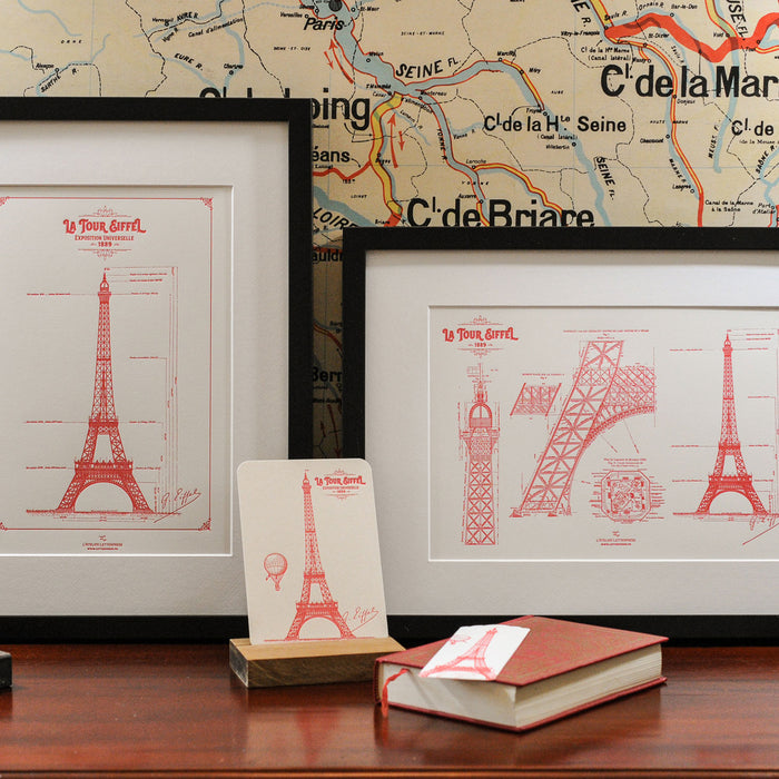 Letterpress Bookmark red Eiffel Tower